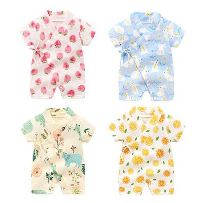 Infant Boy Girl  Cute Print Short Sleeves Soft and Breathable Crepe Print Bodysuitfor Summer