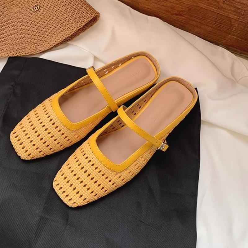 Women's Slippers Breathable Half Slip Cool Woven Leather Version Covered Head Fashionable Rubber Slip-On Sandals