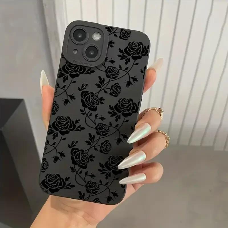 Custodia per Telefono Nera Stile Gotico con Labbra per iPhone 15 14 13 12 11 Pro Max XS X XR 7 8 Plus SE 2020 Mini Cover Morbida in Silicone Antiurto