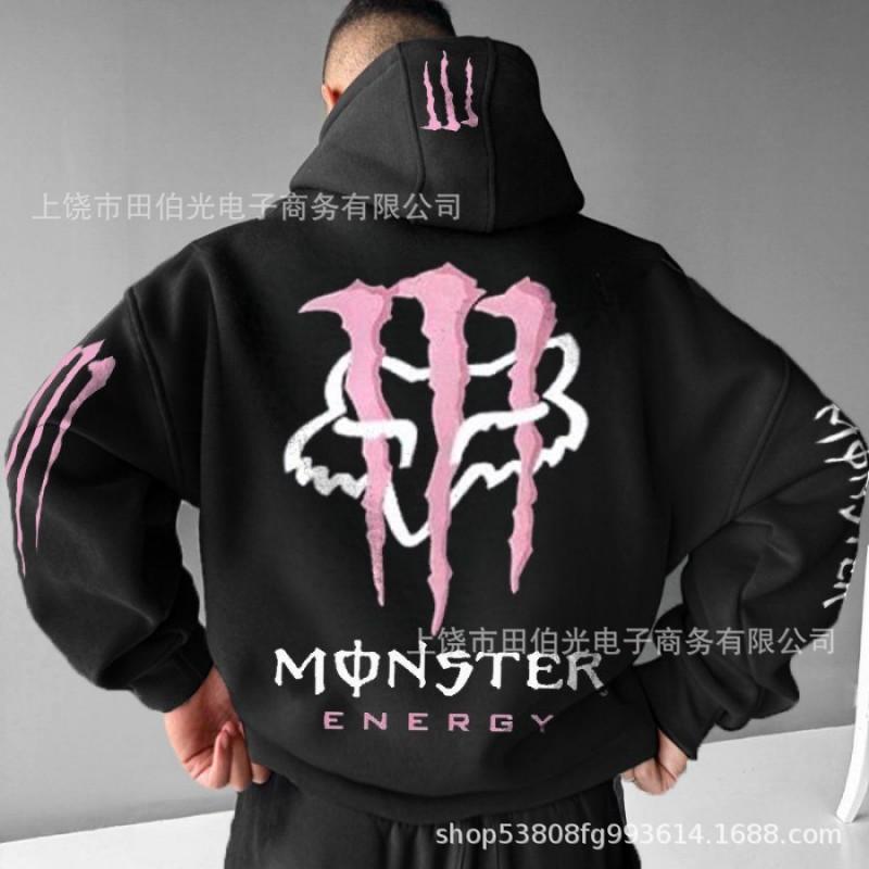 Mens Hooded Sweatshirt With Demon Print Loose Fit Warm Winter Casual Streetwear