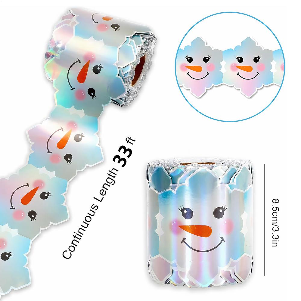 33ft Christmas Bulletin Board Stickers Holographic Snowflake Shaped Snowman Face Bulletin Board Border Christmas Decor Border