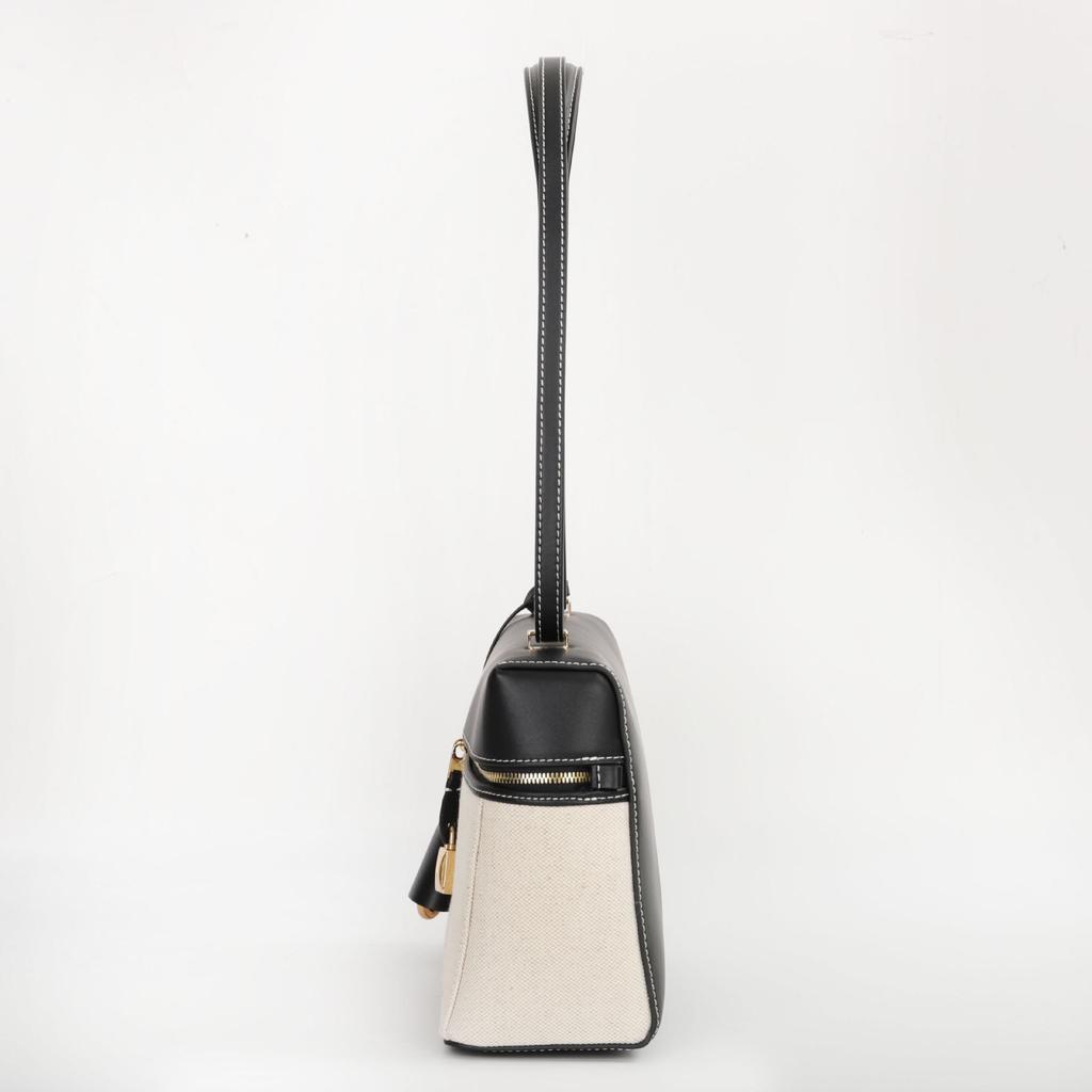 Niche High-End LP27 Women's Luxury Cowhide and Canvas Leather Shoulder Makeup Bag with Large Capacity.