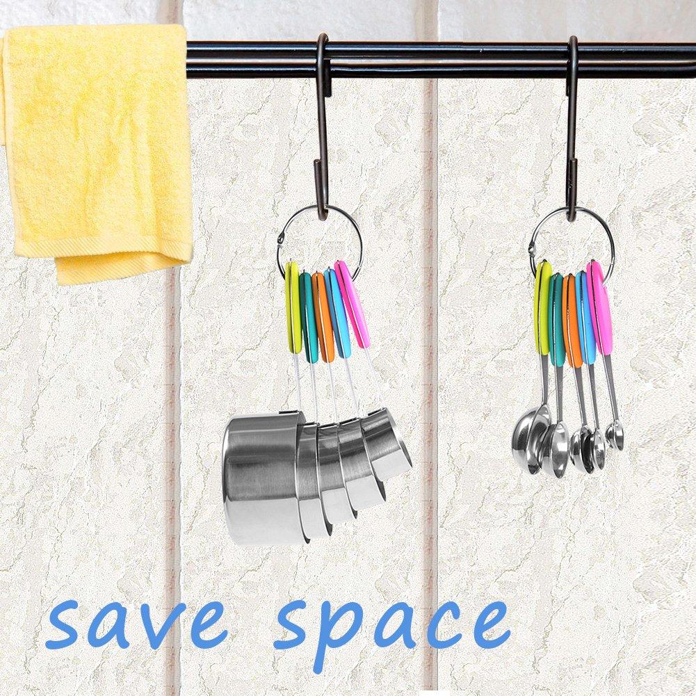 Stainless Steel Measuring Cup and Spoon with Silicone Durable 10-Piece Set, Stackable, Handles, Tablespoons, Teaspoons, Heat-Resistant, Non-Slip,