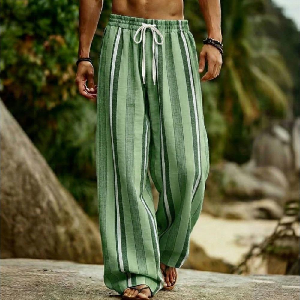 Men's 3D Striped Pattern Printed Baggy Casual Trousers,  Elastic Drawstring Waist with Pockets, for Spring Summer Home Outdoor Vacation
