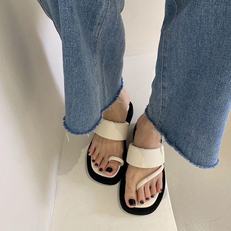 Summer Design Cover Toe Thick Bottom Heightening Muffin Slippers 2025 Summer Toe Square Head Cool Slippers Women's Outer Wear