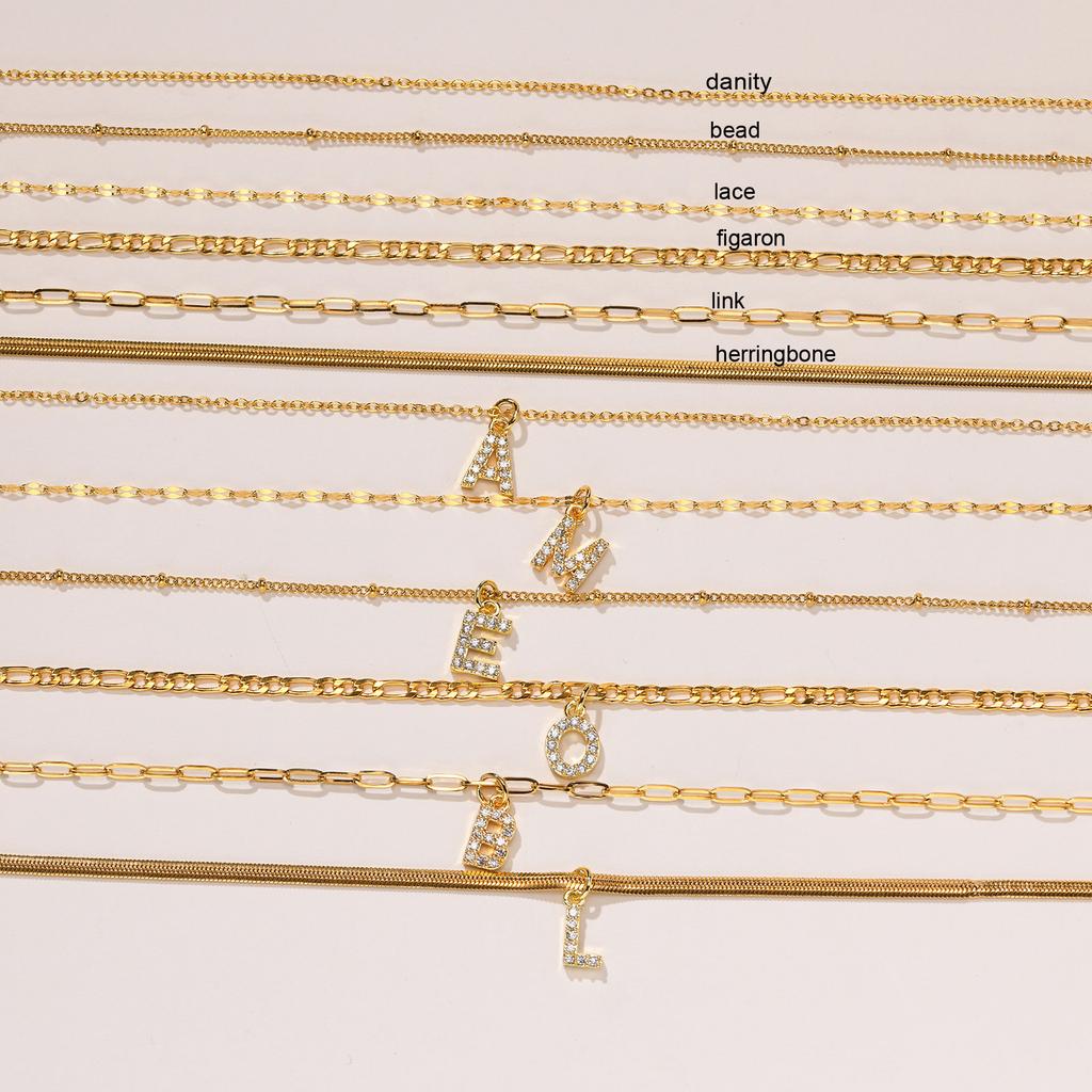 Stainless Steel Zirconia Initial Letter Necklace for Women, A -Z Alphabet Pendant Snake Chain Collar Layered Jewelry