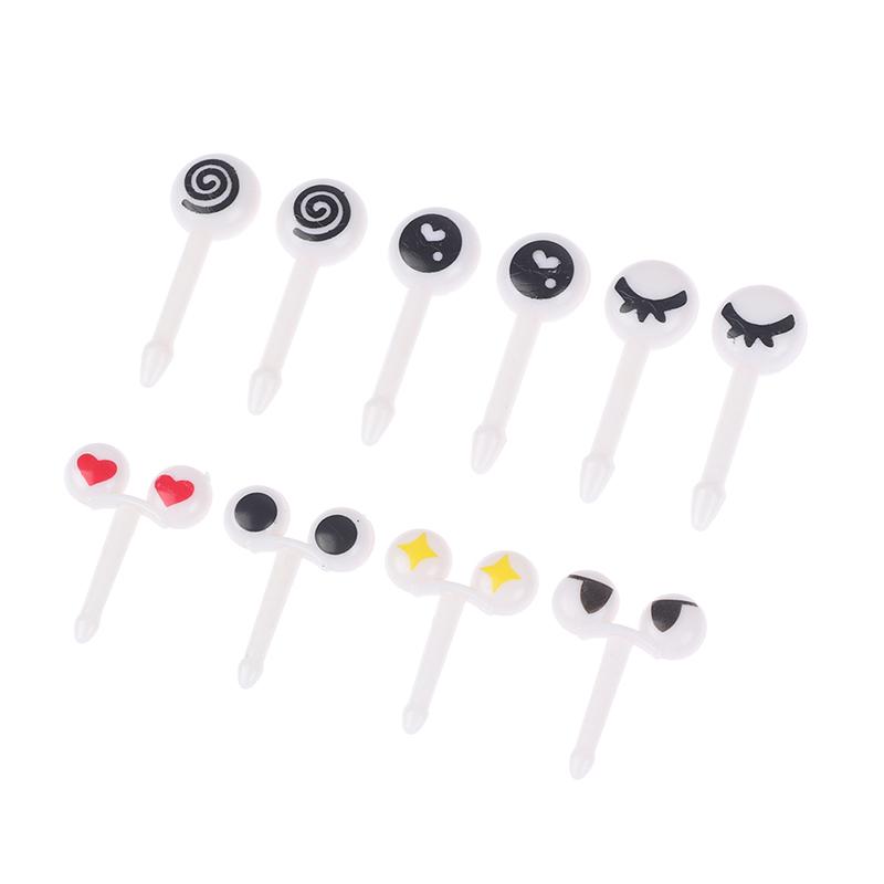 10Pcs/ Lot Cute Plastic Fruit Toothpick Lovely Eye Decorative Mini Fruit Fork