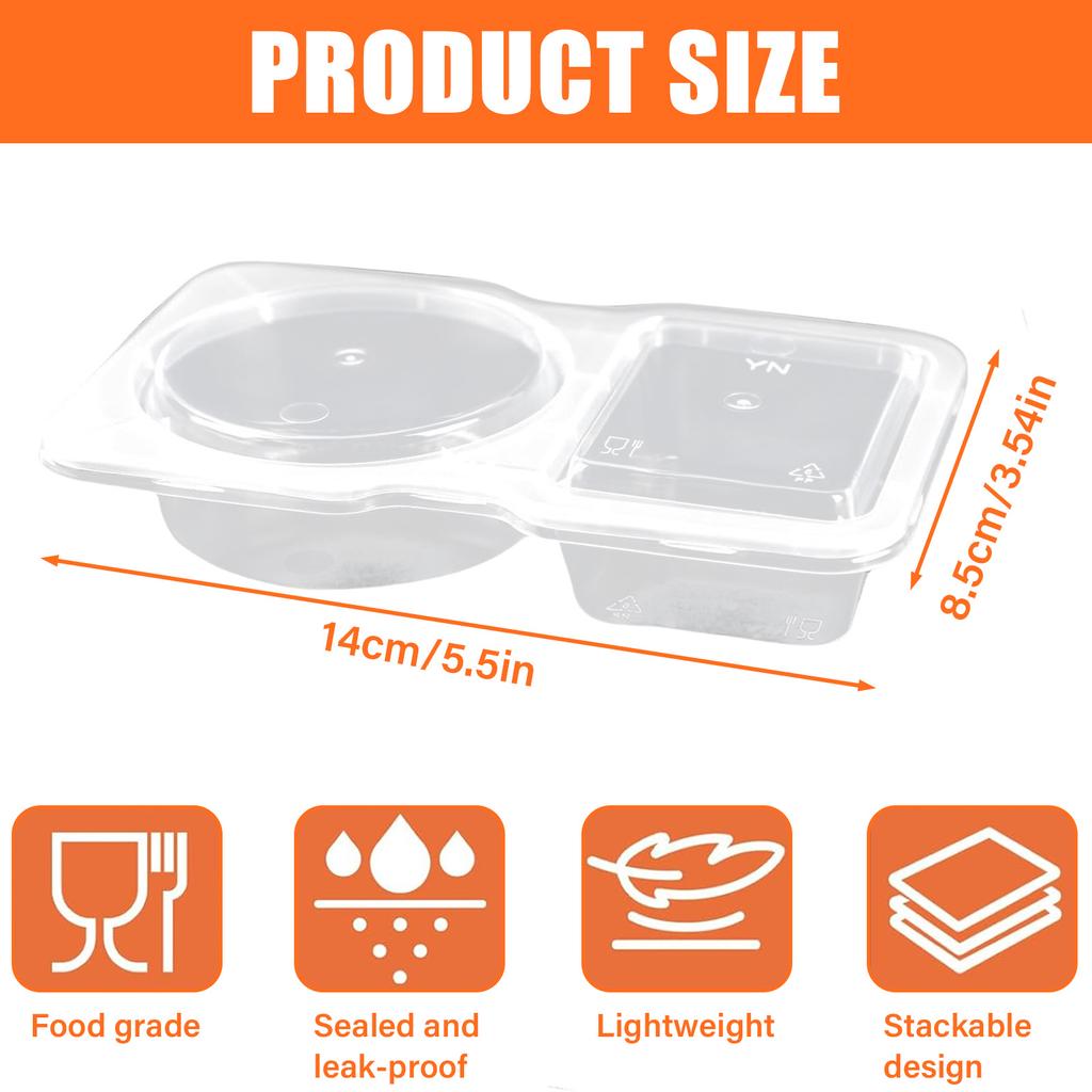 Double Compartment Condiment Container Snacks Storage Organizers for Travel Transparent Sauces Dressings Holders