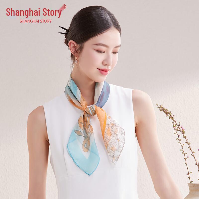 Shanghai Story 100% Mulberry Silk Small Square Scarf