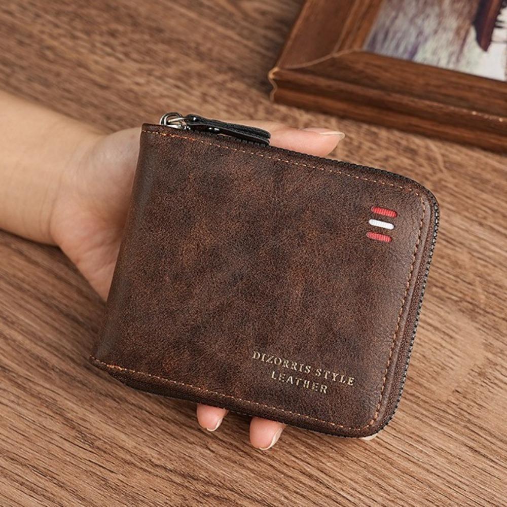 PU Leather Men Short Wallet Zipper Card Holder Casual Business Clutch Bag  Men
