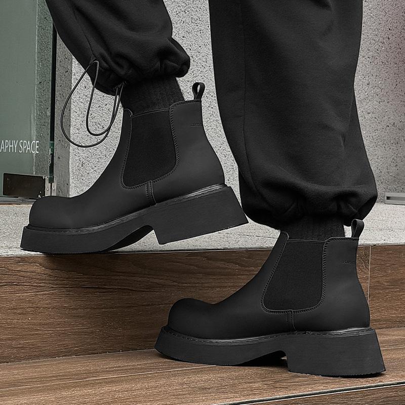 Big Head Martin Boots Men's British High Top Chelsea Boots Thick Sole Height Increasing Medium Top Smoke Boots 3177-J