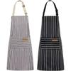 White Black Striped Man Woman Home Restaurant Kitchen Baking Nail Bib Oil Repellent Work Apron 2 Pockets Adjustable Clean Apron