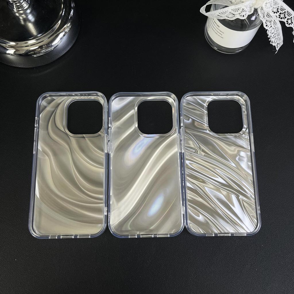 IMD double-layer colorful wave laser Apple 15pro mobile phone case iPhone17 protective case silver trend explosion