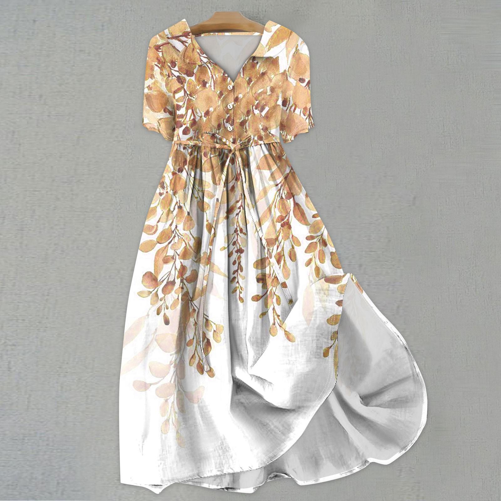 

Жіноча модна повсякденна сукня з принтованим коміром і ґудзиками з короткими рукавами та лямками L