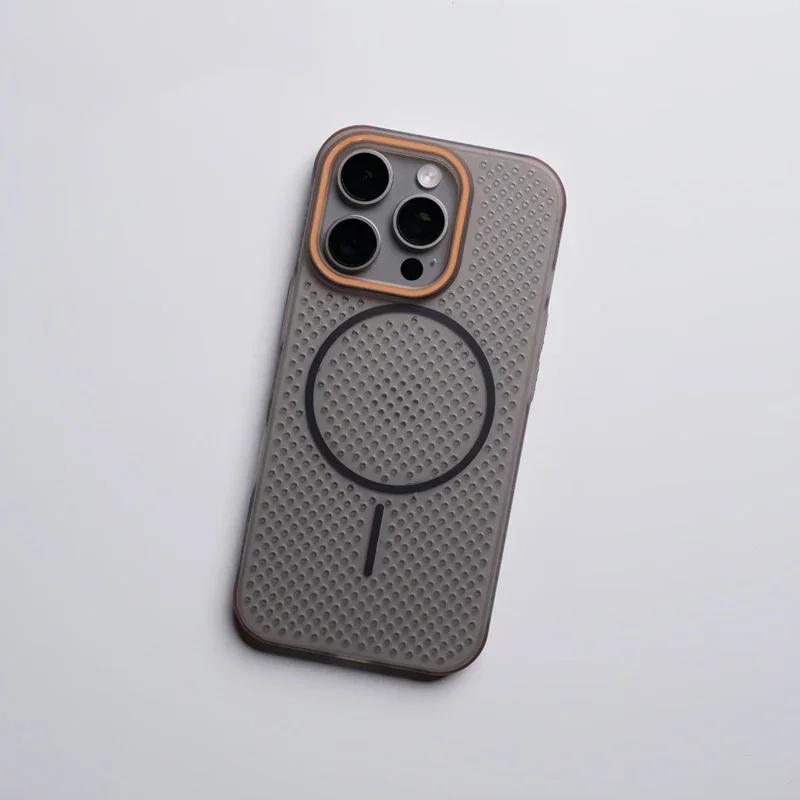 Ultrathin Grid Mesh Cooling Magsafe Phone Case for iPhone 17 16pro Max 15 Pro 14 13 12 Anti-fall Wireless Charging Hard PC Cover