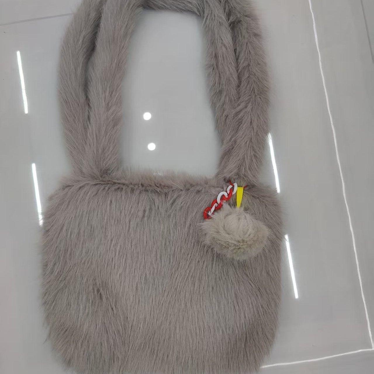 Fashion Solid Color Plush Handbag Women Soft Large Capacity Shoulder Bag Ladies Everyday Versatile Commute Minimalist Tote Bags серый