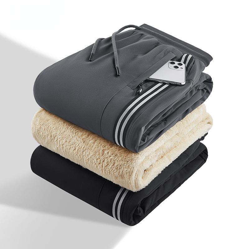 Bavlněné kalhoty Pánské podzimní a zimní nepromokavé zateplené ležérní tepláky pánské velké kalhoty stahovací šňůrka z jehněčí vlny vycpané kalhoty muž