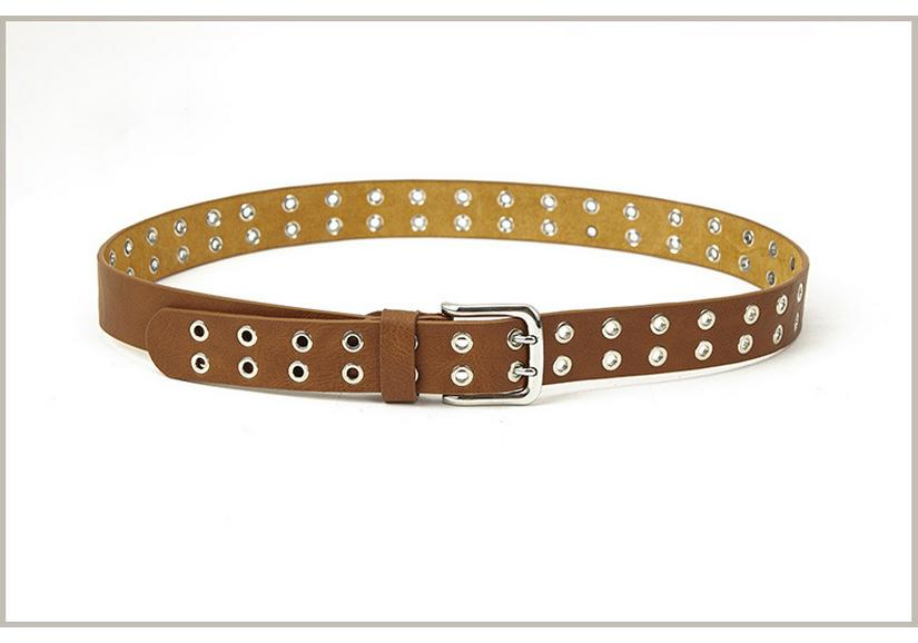 Unisex Leather Eyelet Buckle Belt with Rivet Detail - European & American Style Trend