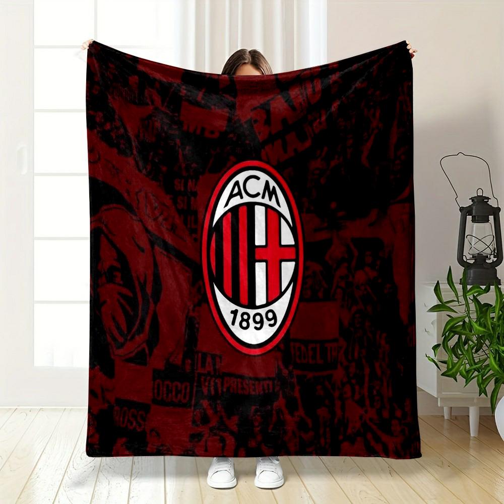 AC Milan Logo Designed Flannel Blanket for Bedroom, Living Room, Sofa, and Nap