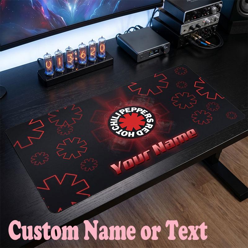 Red Hot Chili Peppers Customized Name Text Mouse Pad, Large Desk Mouse Mat Personalized Home Office Present