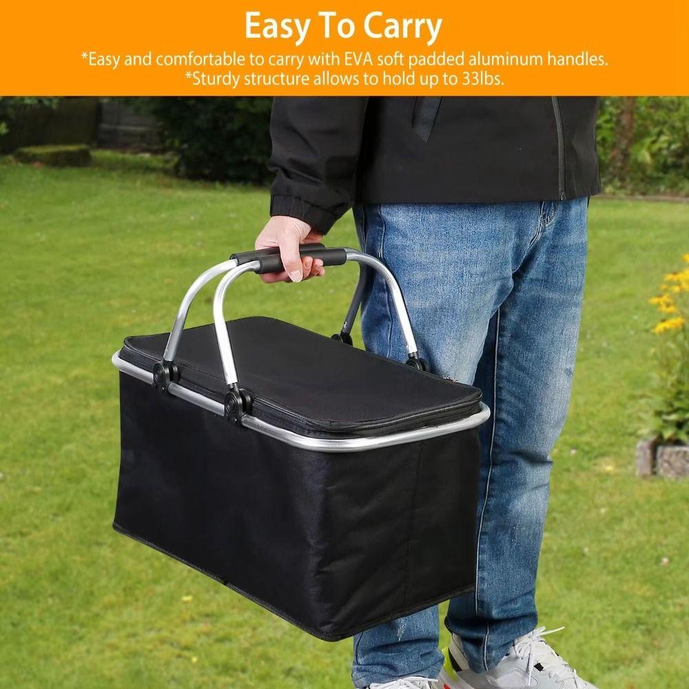 30L Insulated Cooler Bag Foldable Insulation Storage Basket Picnic Food Bag Outdoor