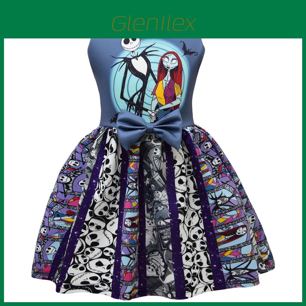 The Nightmare Before Christmas Halloween Princess Dress With Bow And Bag For Girls Age 3 To 8