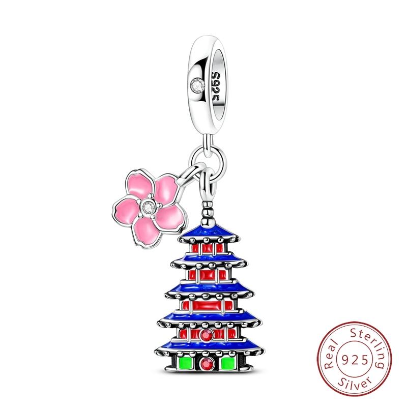 Original 925 Silver Travel Charm New York Rome Vienna Pendant Landmark Building Pendant Fit Bracelet Fine DIY Jewelry