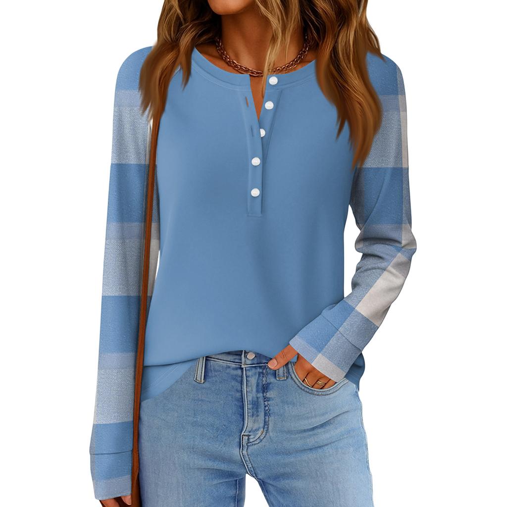 Dámská móda Volný top s dlouhým rukávem a kulatým výstřihem