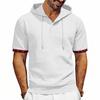Men's Hooded T-Shirt Short Sleeve Contrast Plaid Cuff Drawstring Breathable Casual Pullover Tops Summer Hooded Tees Men