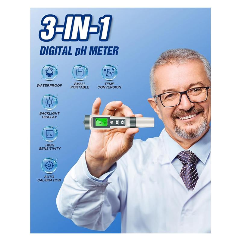 

A96I-TDS/PH/Temperature 3-In-1 PH Meter For Water, 0-14 PH Digital PH Meter, 0.01 High Precision Water Quality Tester Easy To Us