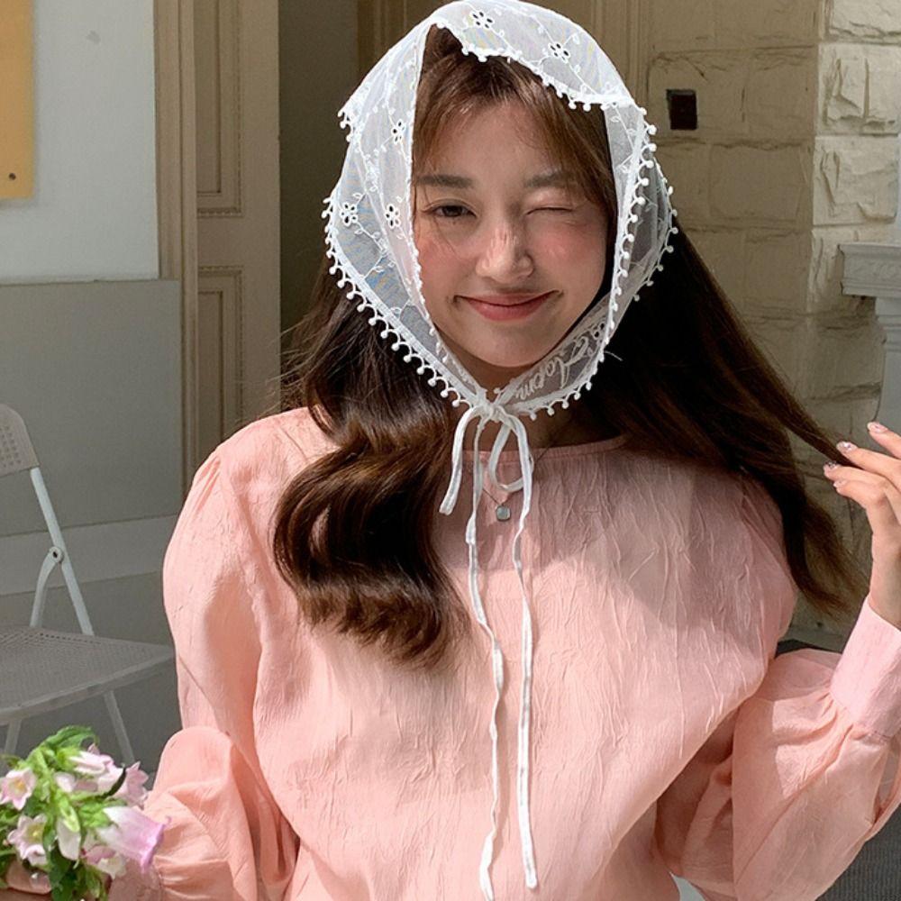 Lattice Triangle Hair Band Strap Soft Wrap Printing Hair Scarf Lace Hair Scarf  Women