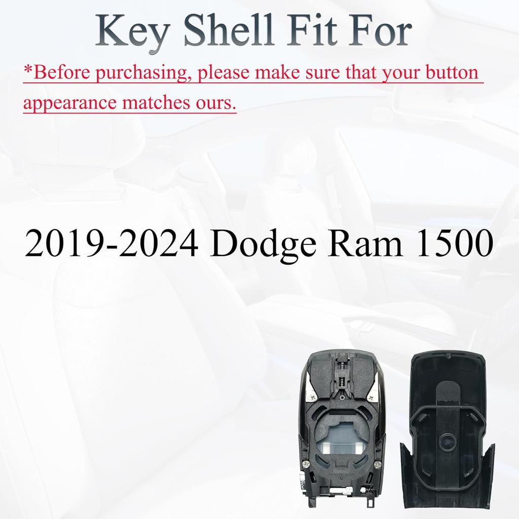 Key Fob Shell Case Replacement Fits for Dodge Ram 1500      2024 Keyless Entry Remote Control 4 Button Pad Key Fob Cover OHT-4882056