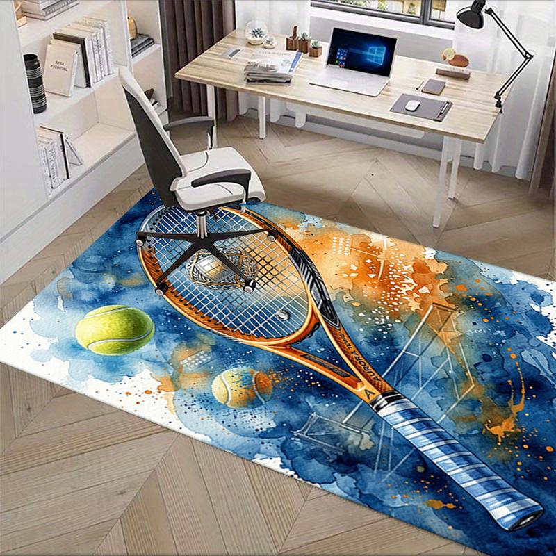 Tennis Racket,Tennis Ball Pattern Printed Chair Mat -Decorative Mats for Office Tables,Coffee Tables - Durable and Fashionable Carpet0331048