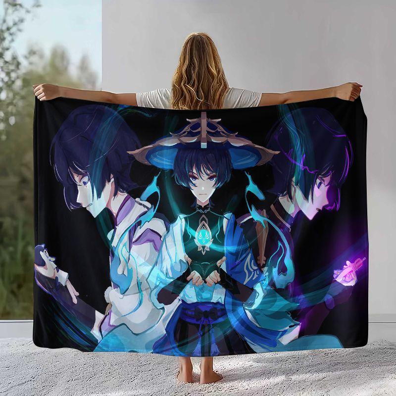 Classic Game Genshin Impact Cartoon Flannel Blanket,Ultra Soft Warm Plush Throw for Home Bedroom Bed Sofa Cover Office Camping
