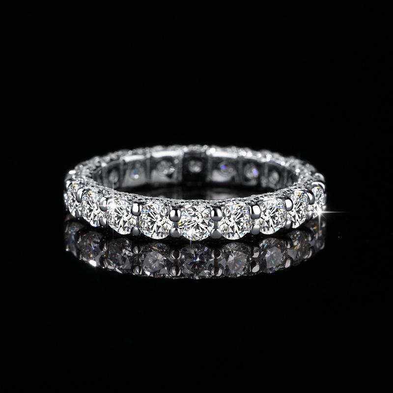 S925 Sterlingsilber Damen Moissanit Pavé Ring mit Diamantenreihe - Leichter Luxus Modering