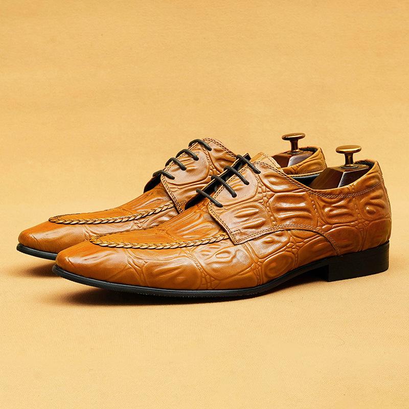 Leather Shoes Men'S British Trend Wedding Business Casual Shoes Genuine Leather Crocodile Pattern Men'S Derby Shoes Handmade Men'S Shoes
