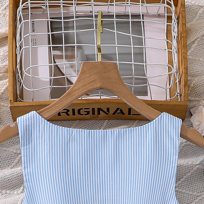Girls' Dress New Spring-Summer Style Square Neck Stylish Striped Casual Vacation Style Strapless Waist-Cinching Long Dress
