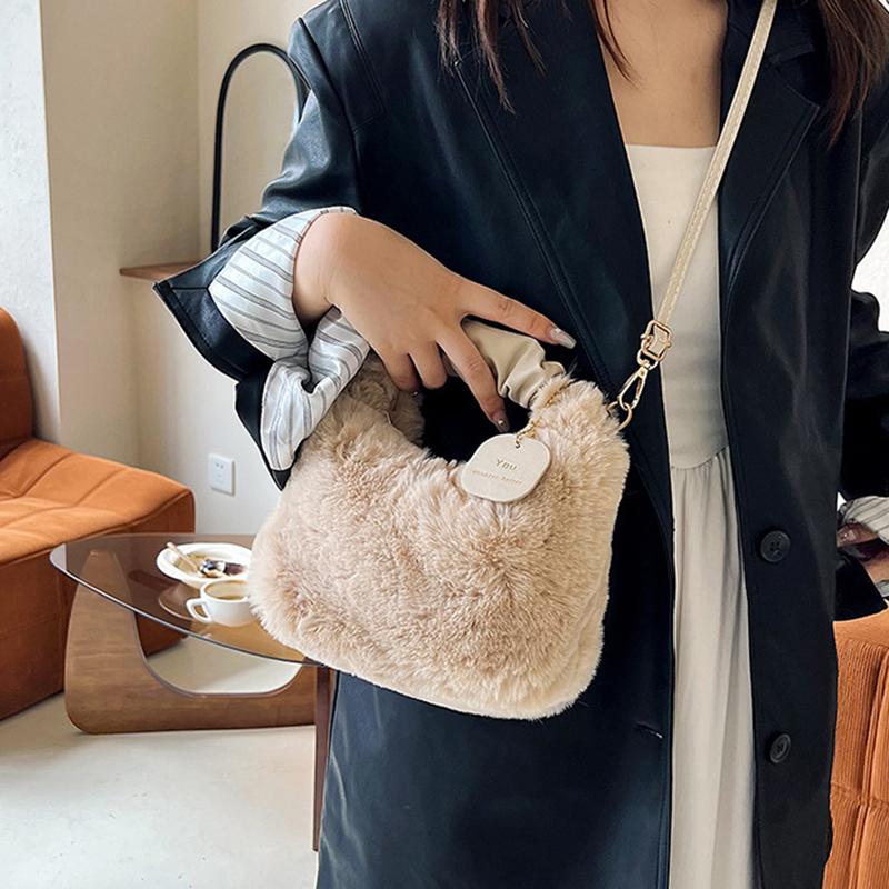 Borse a Spalla in Peluche per Donna Lusso Designer Morbida Busta Invernale da Donna Borsa a Mano Moda Femminile Borsa a Tracolla Sottobraccio