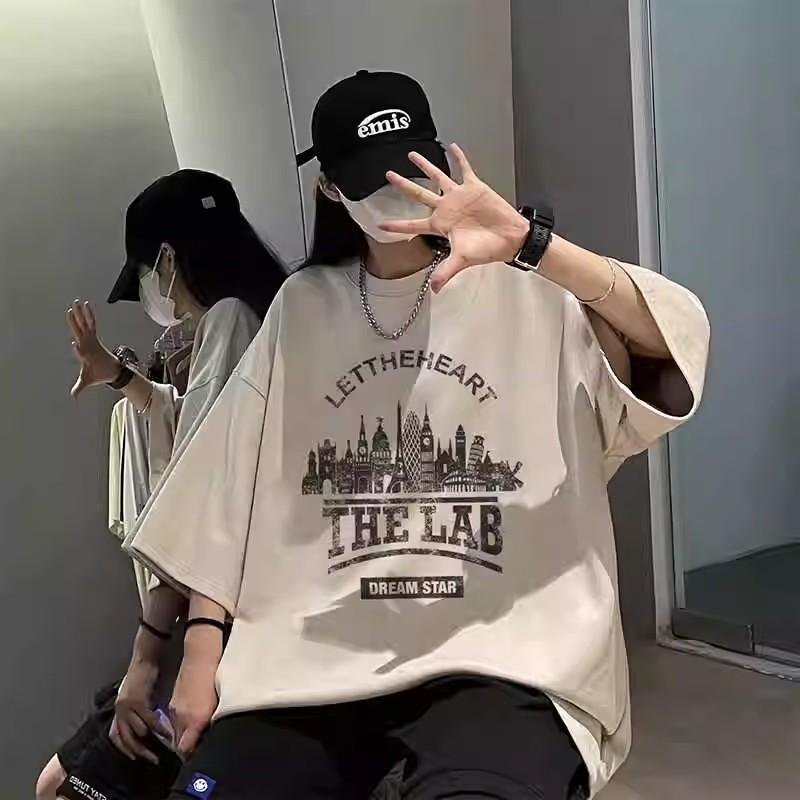 Trendy Men's Letter Print Short Sleeve T Men's Summer T-shirt ins Fashion Brand Loose Casual Top