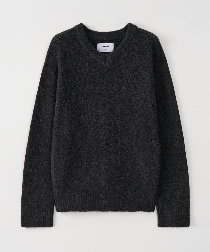 TOFFEE Fuzzy V-Neck Knit (Charcoal)