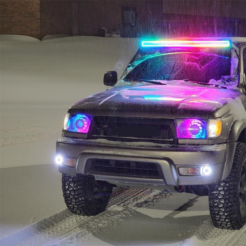 Left + Right RGB 80MM LED Angel Eye Lights Halo Rings APP Control Headlight DRL