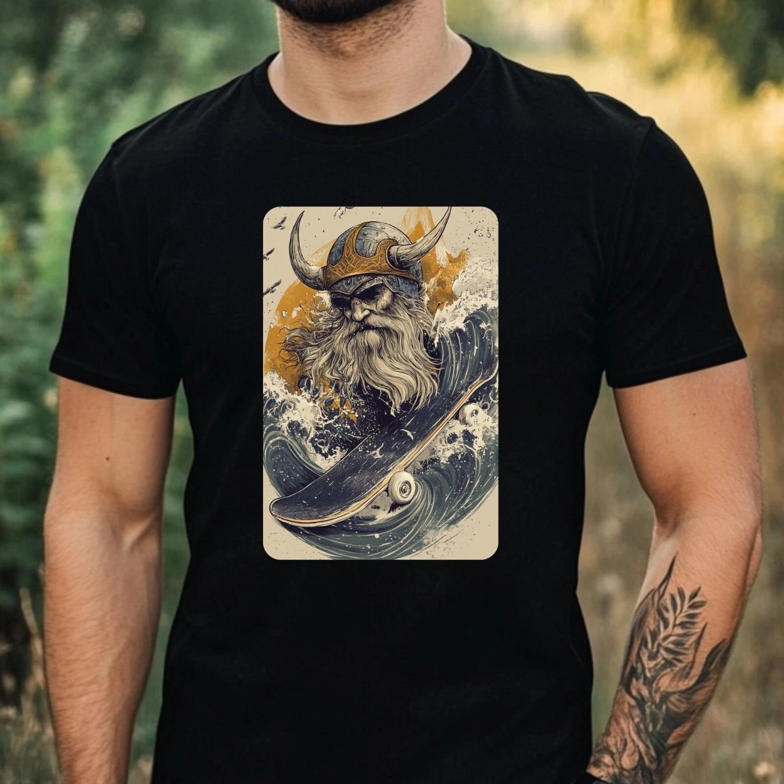 T-Shirt Herren Wikinger fährt Skateboard Motiv Baumwolle Größe XS bis 5XL XS