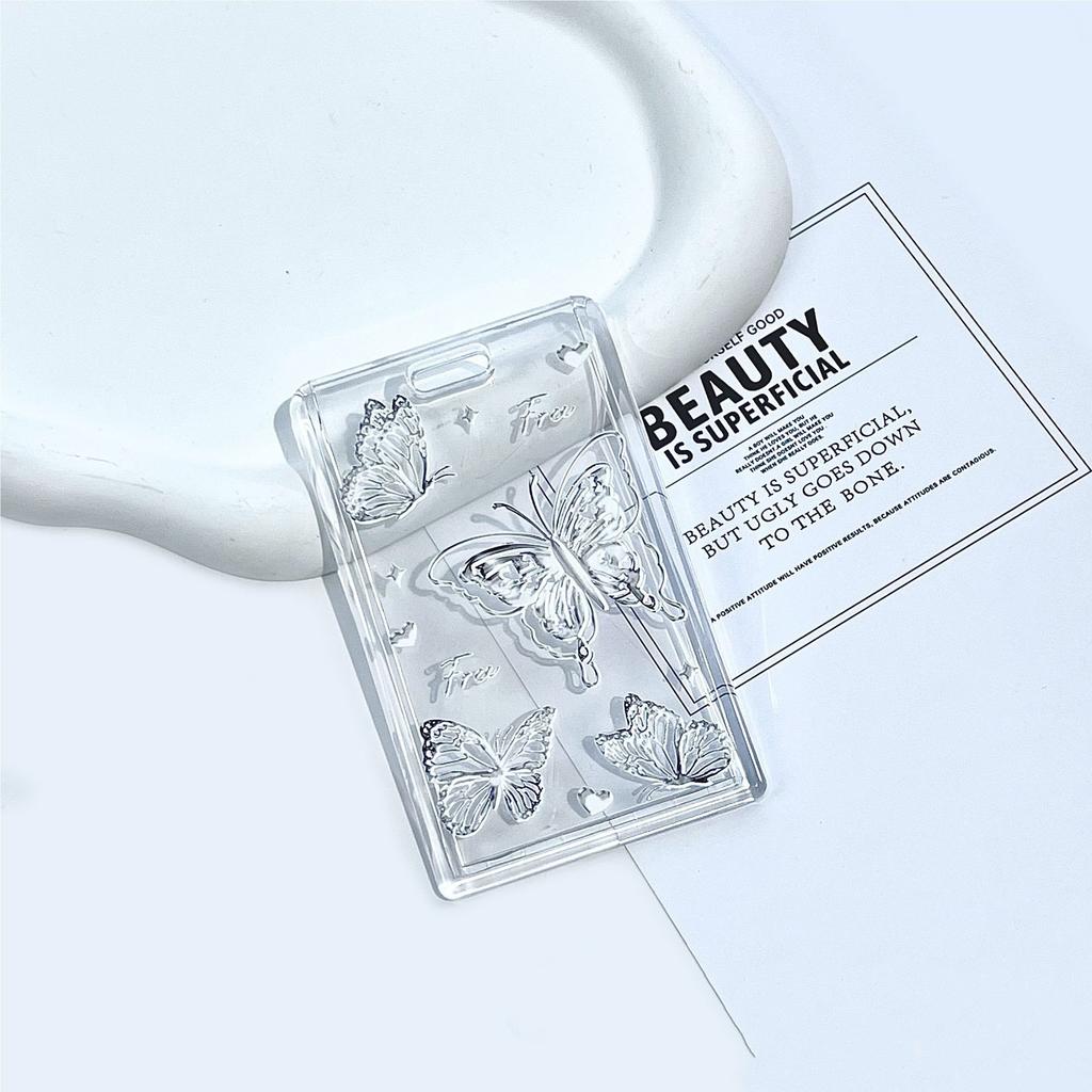 Transparent Photocard Holder Kpop Idol Card Holder Cute Butterfly Slider Design Protective Case Student Backpack PendantKeychain
