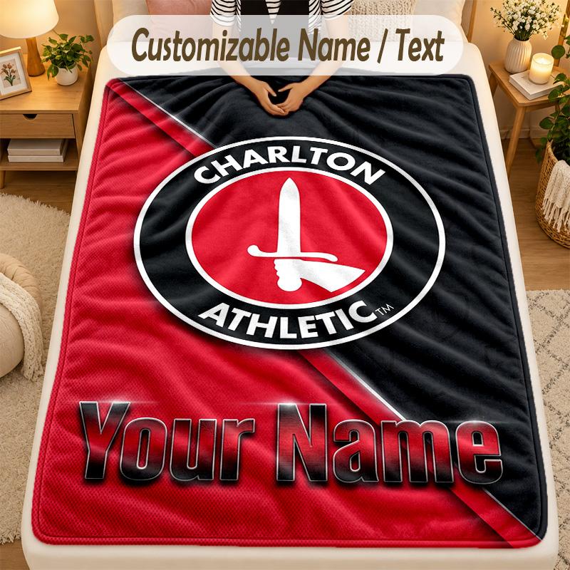 Flannel BlanketCharlton Athletic Custom Name Text Personalized Soft Warm Throw Blanket Home Decor Gift