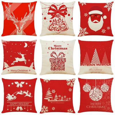 Funda de almohada navideña de algodón y lino para decoración del hogar, funda de almohada para sofá de 45 x 45 cm