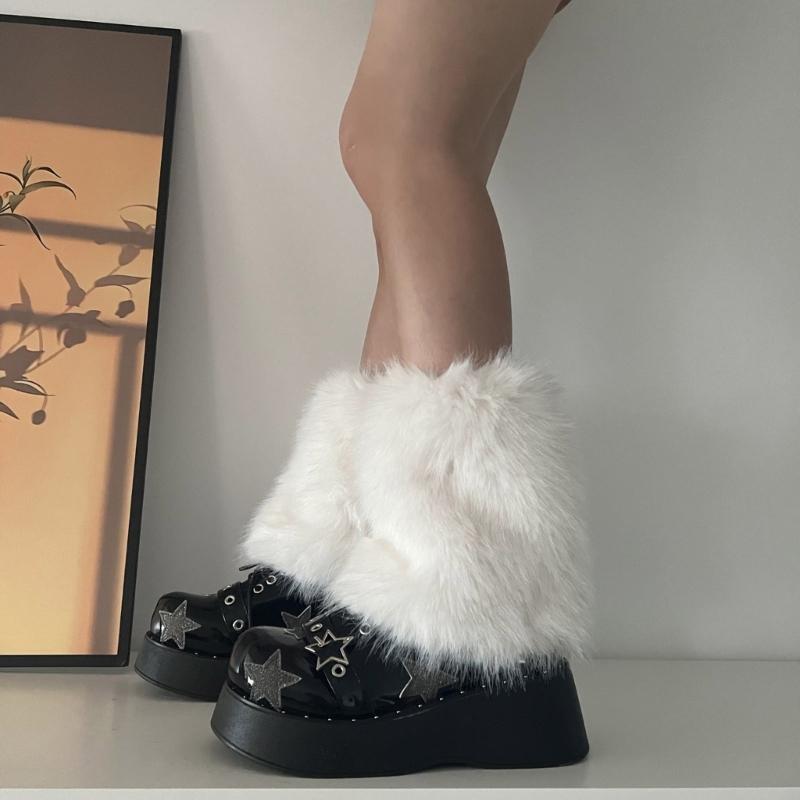 Flauschige Kunstpelz Beinwärmer Pelz Fersen Lange Stiefel Manschetten Abdeckung Hat Elastisch Ein Paar Karneval Stiefelabdeckung Y2K JK Uniform