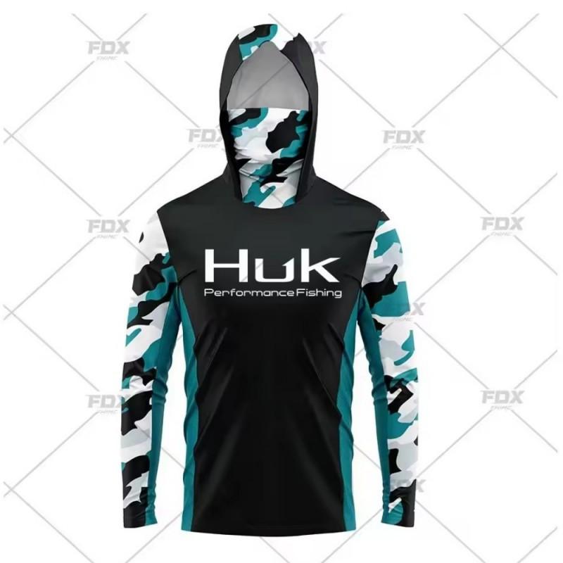 Neues HUK Langarm Kapuzenmaske Angelkleidung Anti-Ultraviolett Atmungsaktiv Lässiges Sport-T-Shirt