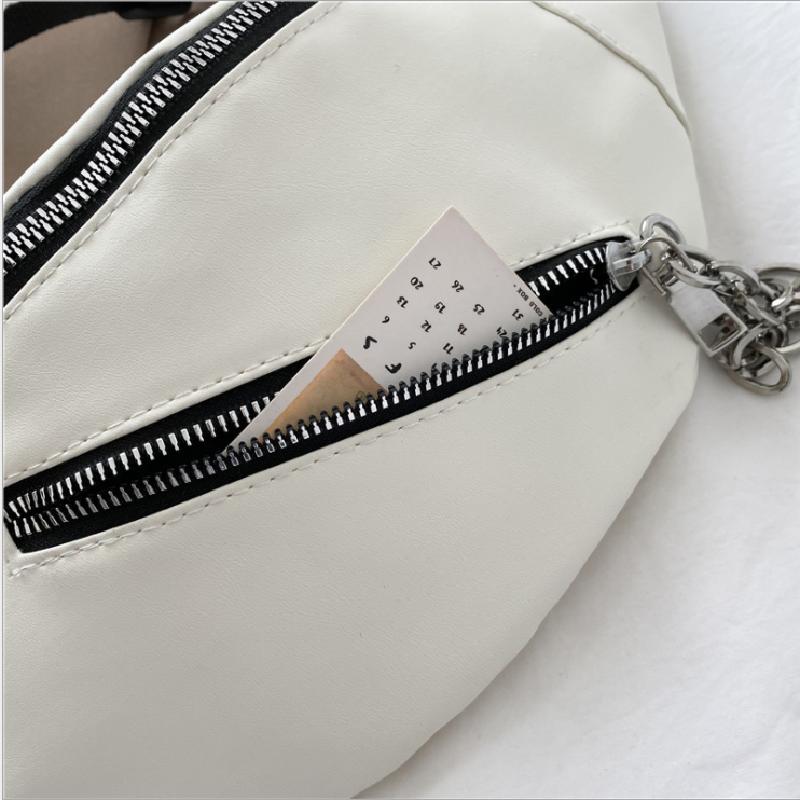 Geantă de umăr Street Trend Geantă de piept cu curea în dungi simplă Genți de talie cu fermoar cu lanț Geantă ușoară cu curea de umăr lată.