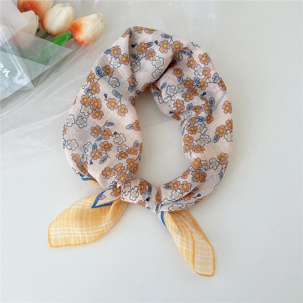 Eșarfă pătrată mică din bumbac și in Eșarfă din mătase Primăvară și toamnă pentru femei Stil nou artistic și versatilă la modă Esarfă cu bentiță cu temperament