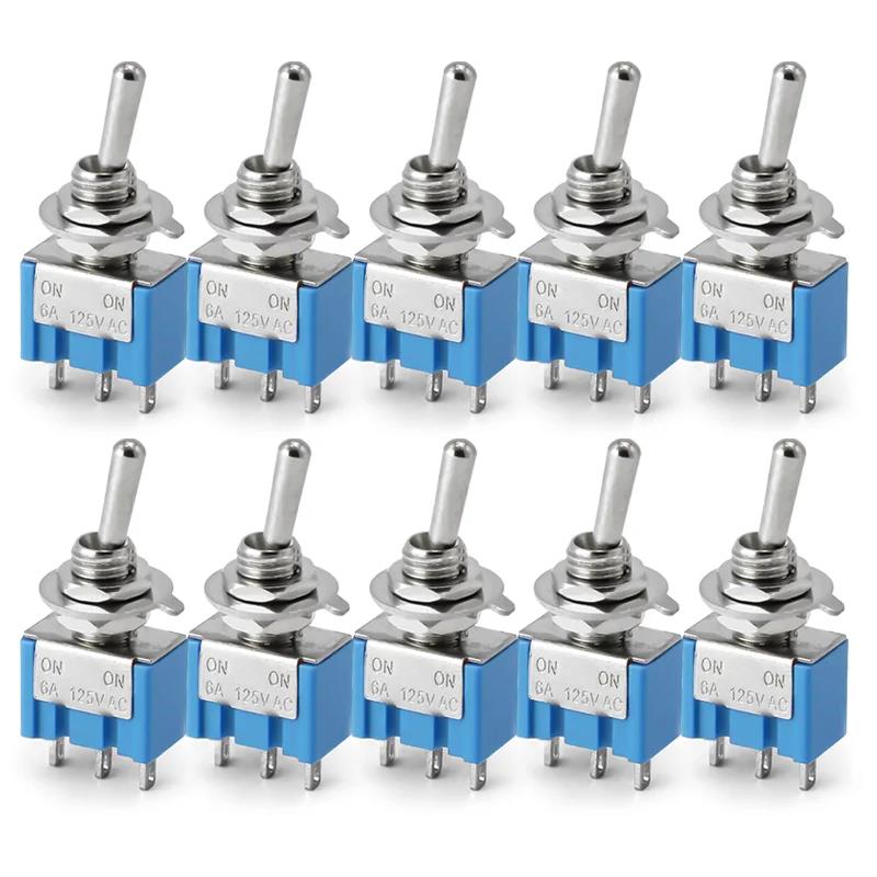 10PCS ON-OFF-ON / ON-ON Miniature Toggle Switches Mini MTS-102 103 202 203 Power Button Switch 3pin 6pin